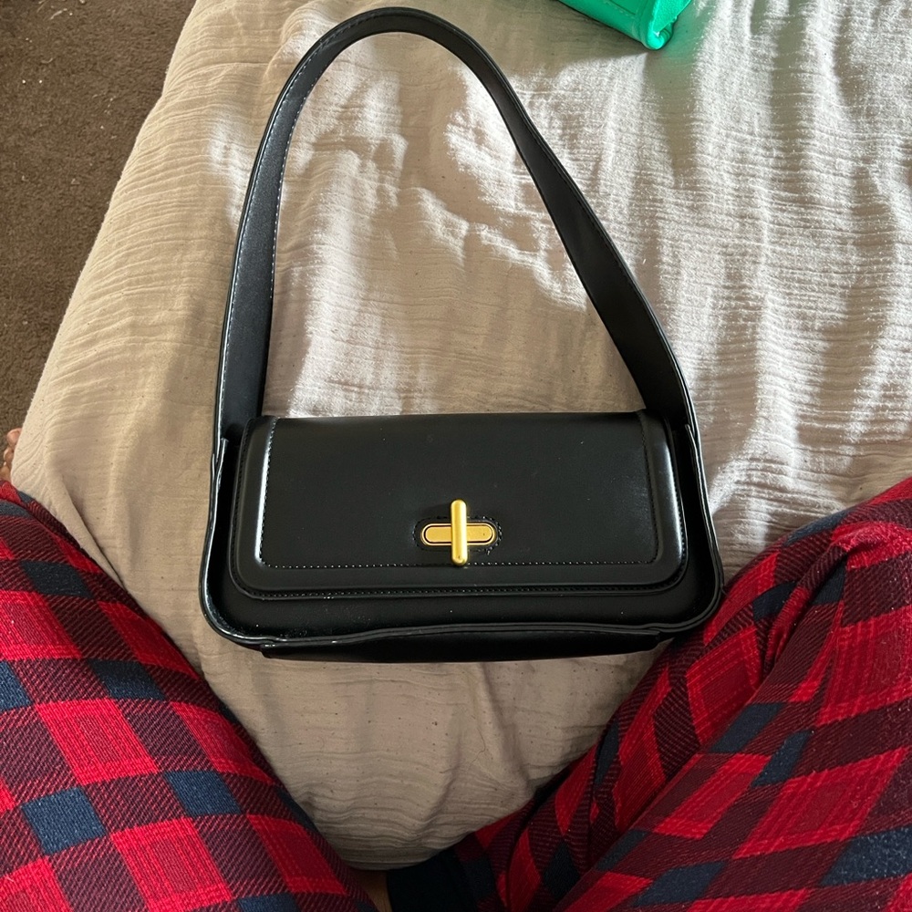 Rachel Zoe Black Shoulder Bag with Gold Accent